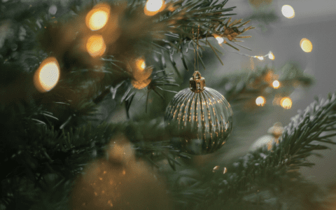 Christmas tree with baubles and lights
