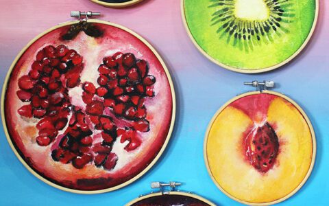 Colourful painting of fruit embroidery