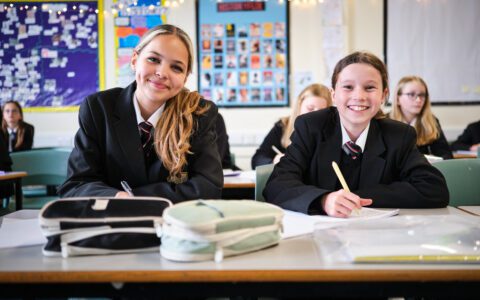 Two students sat in a classroom